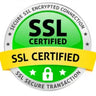SSL certification badge with green and yellow colors
