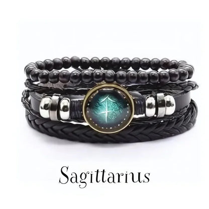 vintage leather bracelet with the Sagittarius zodiac sign with adjustable leather strap