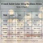 Detailed size chart in inches for the V-neck solid color sling backless dress, helping you buy the perfect fitting satin formal dress online.