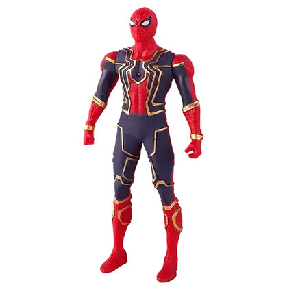 marvels spiderman action figure with red, blue and gold spidey suit