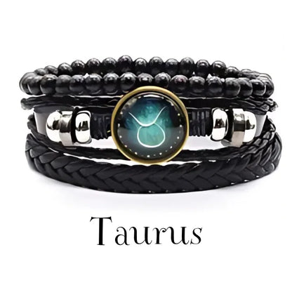 vintage leather bracelet with the taurus zodiac sign with adjustable leather strap