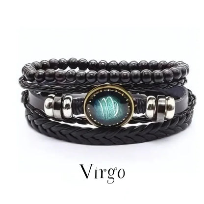 vintage leather bracelet with the virgo zodiac sign with adjustable leather strap