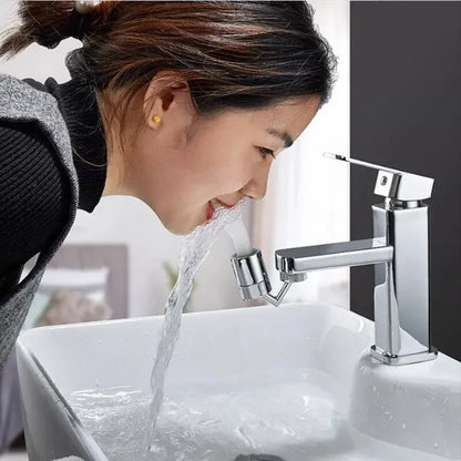 Woman drinking water from innovative splash filter faucet