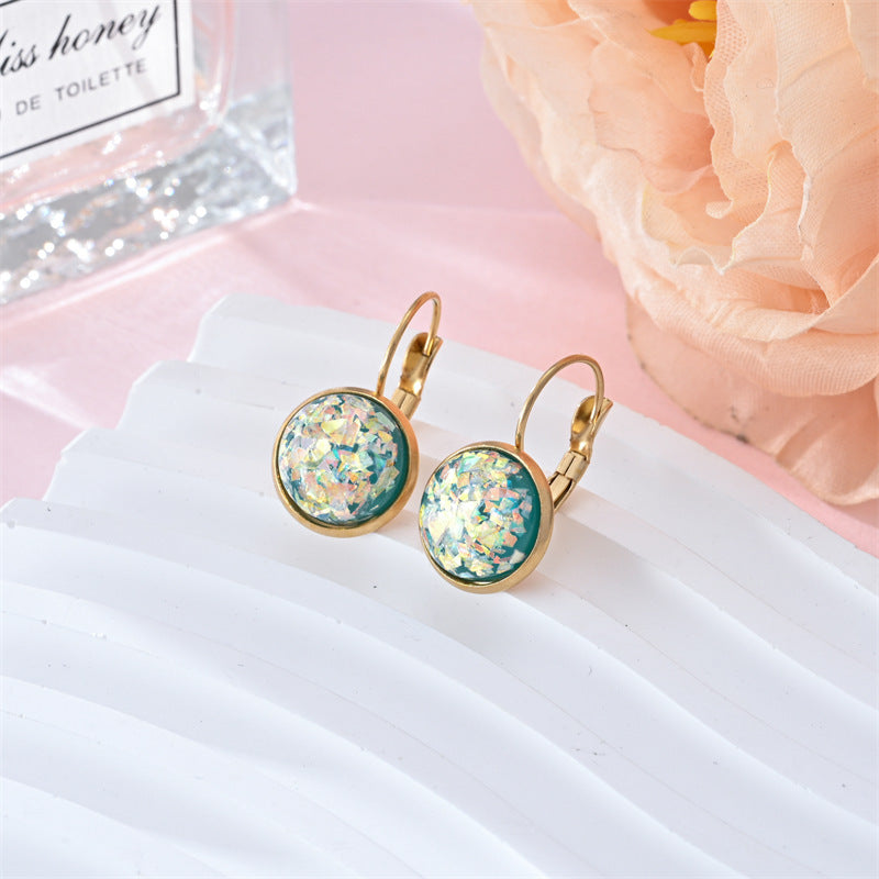 Gold Leverback Earrings - Sparkly Opal Dangle Style