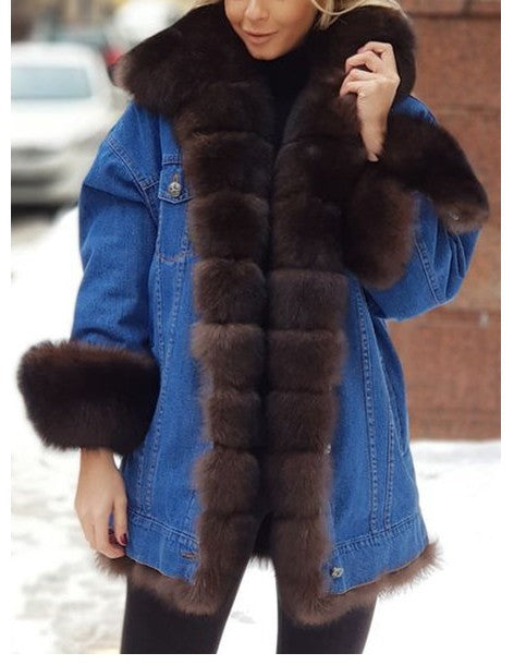 Fur Trim Denim Jacket for Women: Warm & Trendy Style - UrSuperMart