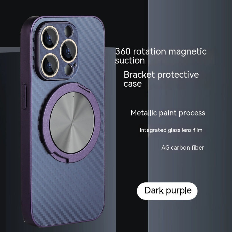 Magnetic Phone Case with 360° Rotating Stand and Carbon Fiber