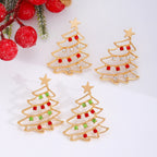 Christmas Tree Earrings Gold Red Green Festive Sparkle