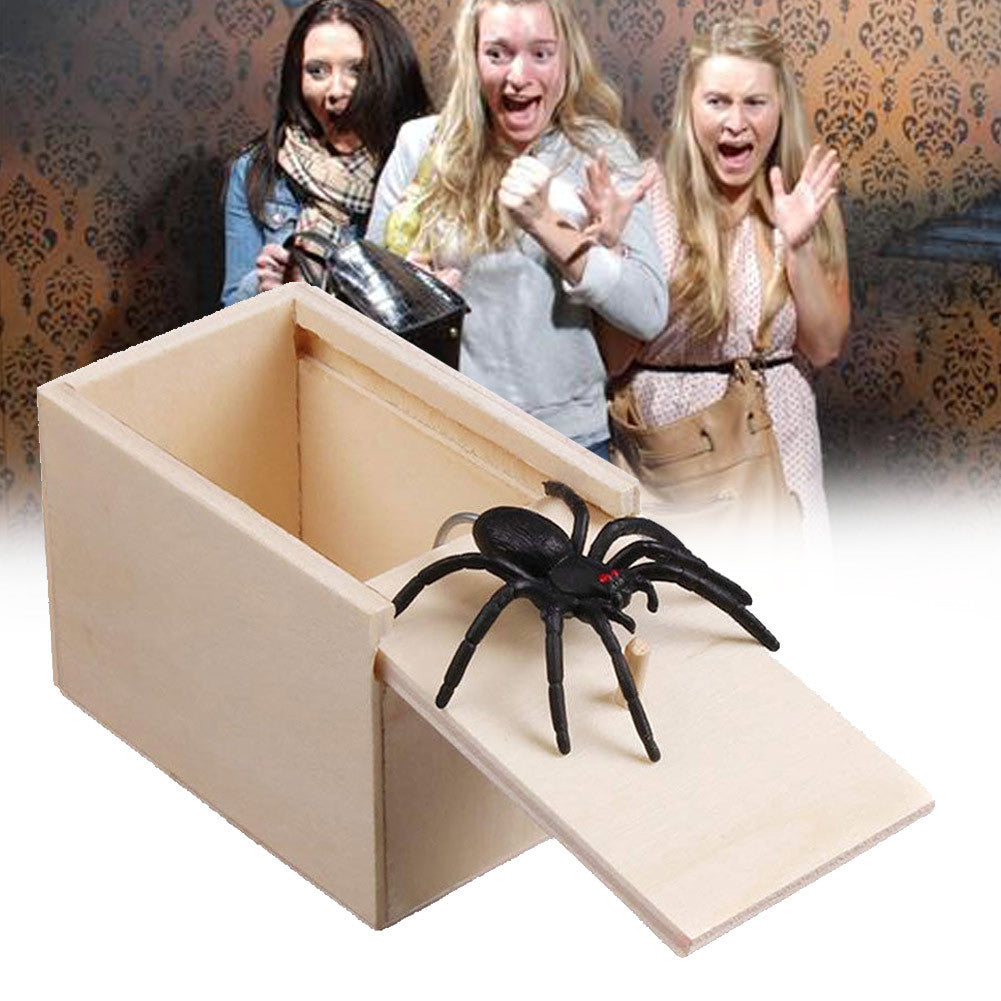 Wooden Prank Box with Realistic Spider for Big Laughs