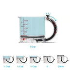Adjustable measuring cup displaying 1 cup, half cup, third cup, quarter cup, and clean positions.