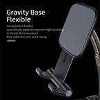 Adjustable phone stand featuring flexible gravity base and sleek support arms for stable phone holder use with ergonomic comfort.