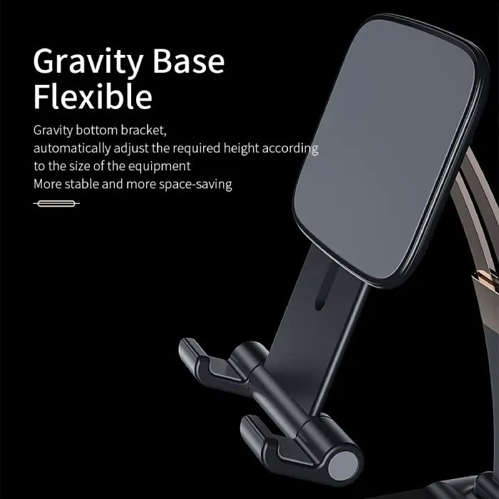 Adjustable phone stand featuring flexible gravity base and sleek support arms for stable phone holder use with ergonomic comfort.
