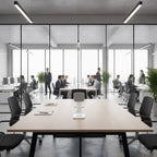 Adjustable phone stand positioned on office conference table, enhancing ergonomic device viewing in a modern collaborative workspace.