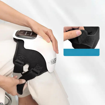 Knee massager with adjustable velcro strap, heat therapy, and multi-size fit for various body types