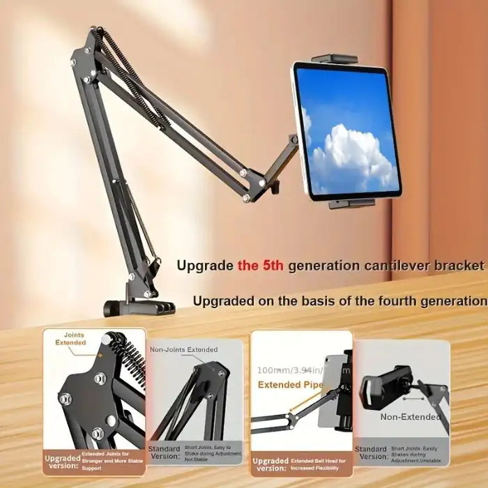  Adjustable Tablet Holder fifth-generation upgraded version with extended joints and pipe for flexibility.