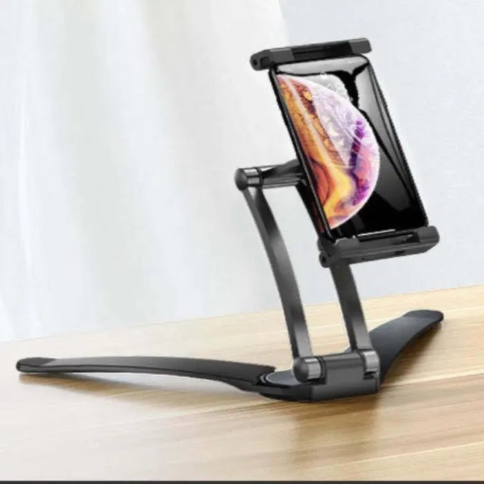 Adjustable tablet stand holding a smartphone on a desk, offering flexible multi-angle viewing for hands-free daily use and work