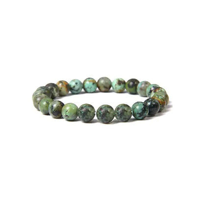 Natural African turquoise beaded stretch bracelet with mottled green stone pattern