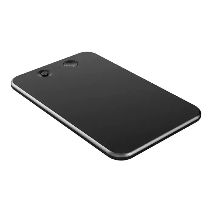 ai voice recorder laying flat, showing power switch, recording button view from below