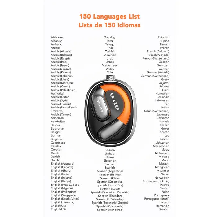 AI-powered translation headset supporting 150 languages for seamless real-time communication worldwide.