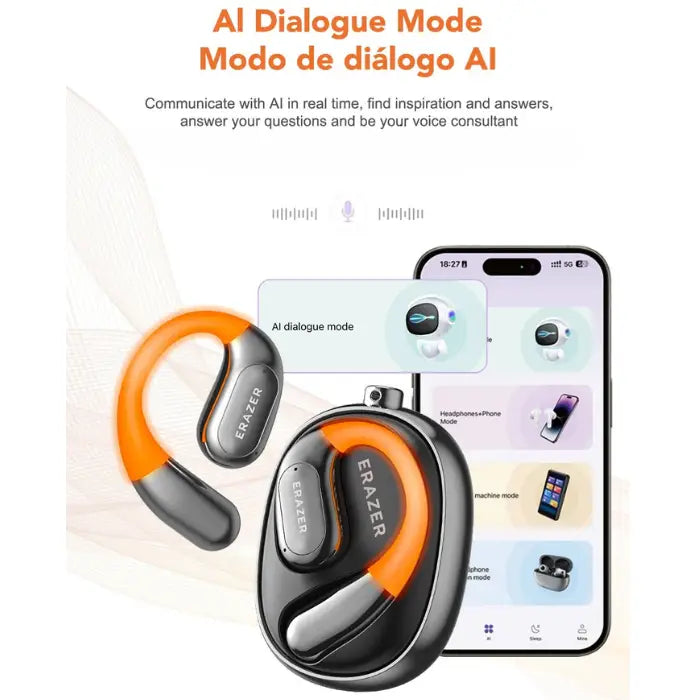 AI-powered translation headset with AI dialogue mode for real-time voice assistant and language support.