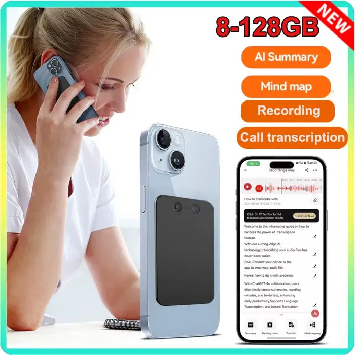 AI transcription recorder used for call transcription, AI summary, recording, and mind map creation.
