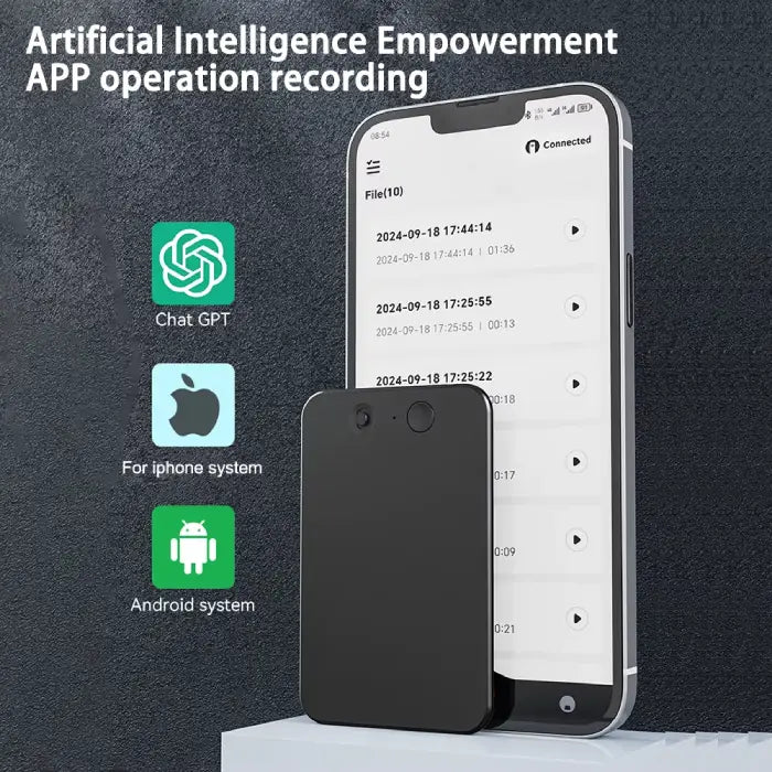 AI transcription recorder compatible with iOS and Android systems for seamless app-based voice recording.