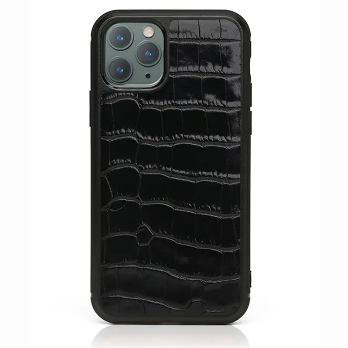 Alligator Skin Phone Case in glossy black with textured crocodile pattern for premium protection.