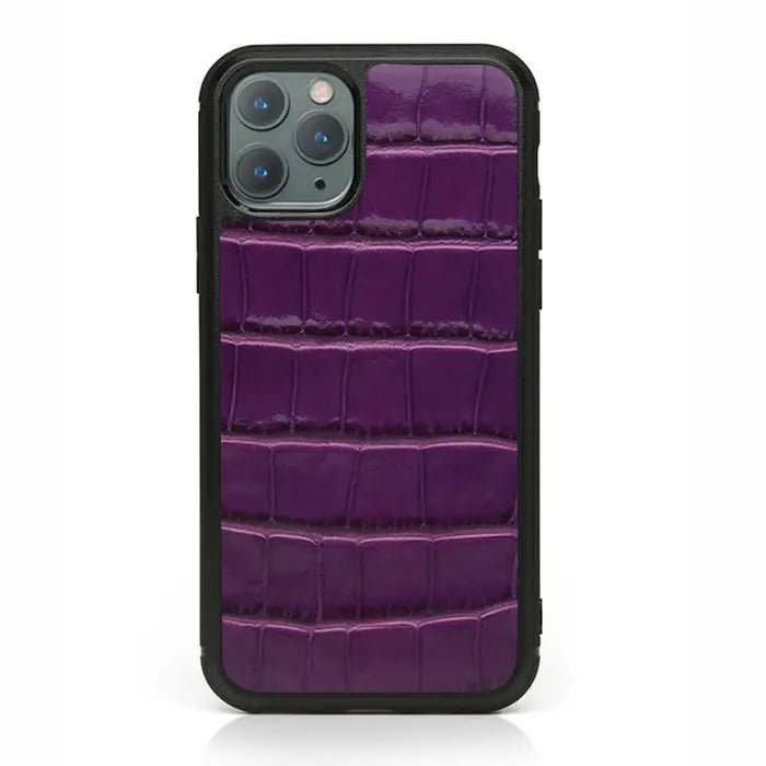 Alligator Skin Phone Case in vibrant purple with crocodile-style embossed leather texture.