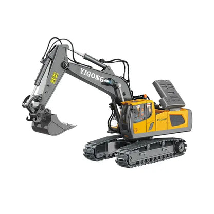 Alloy RC excavator toy with detailed design, remote control, and realistic digging simulation features.