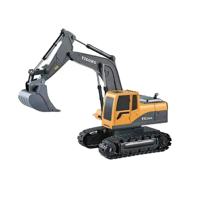 Alloy remote control excavator toy with detailed arm, tracked base, and realistic digging bucket.