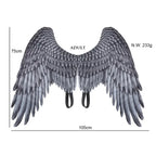 Angel wings adult size measuring 105cm wide and 75cm tall with feathered texture and black straps.