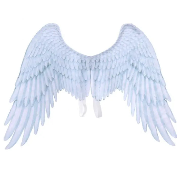 Angel wings with white and blue soft plumage featuring layered feathers and back straps.