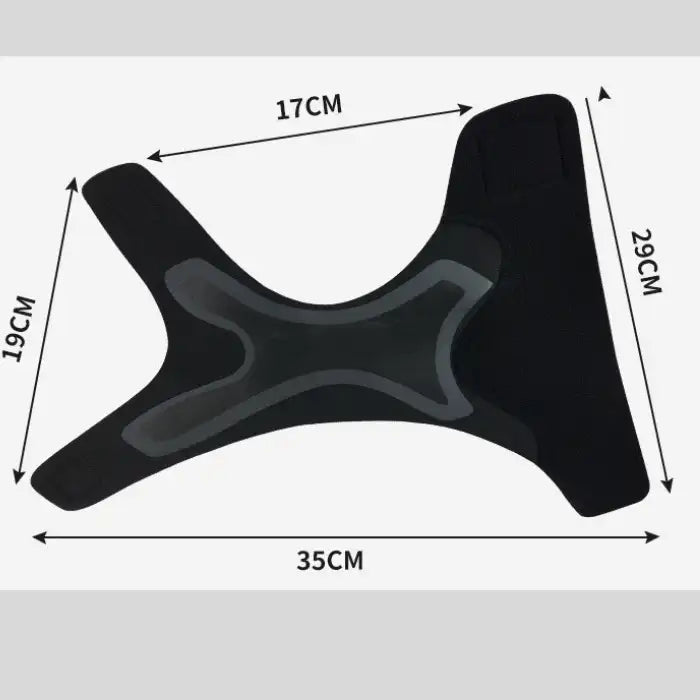 Ankle brace shown flat with measurements 35cm x 29cm x 19cm for sizing reference.