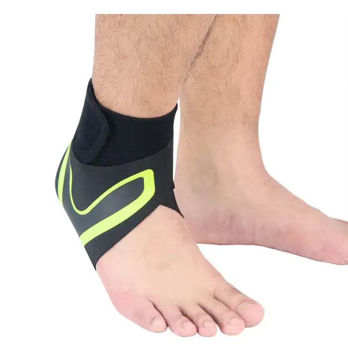 Ankle brace with neon green design for lightweight support and visibility during workouts.