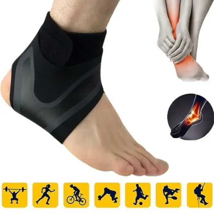 Ankle brace designed for pain relief and support during various sports activities.