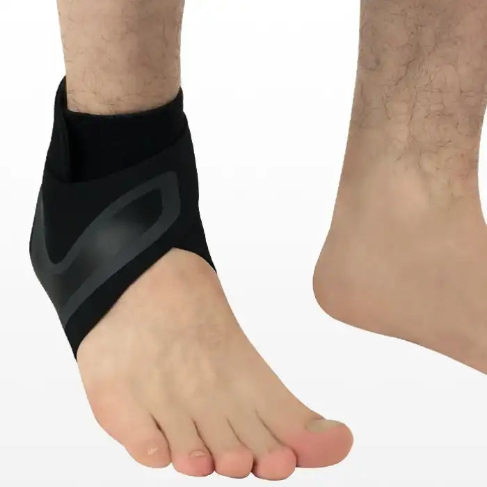 Sleek compression ankle brace offering a snug fit and improved joint stability.