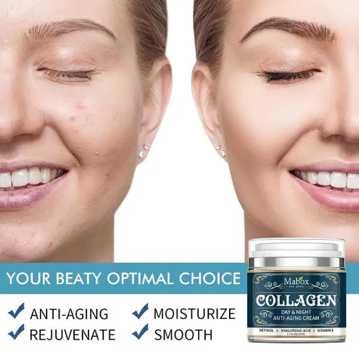 Anti-Aging Cream results on woman’s face showing smoother, clearer skin using Mabox collagen formula