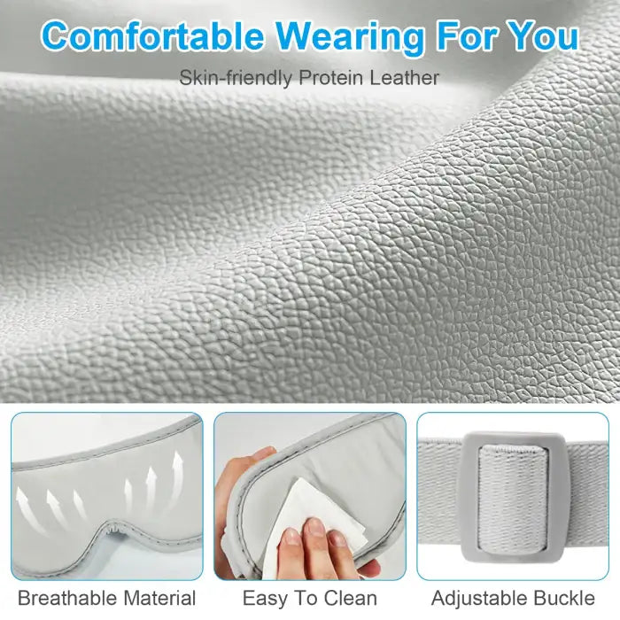 Anti-Wrinkle Eye Massager with breathable protein leather and adjustable buckle for comfort.