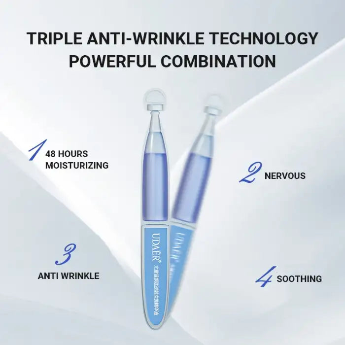 Anti-Wrinkle Peptide triple-action ampoules offering moisturizing, anti-wrinkle, and soothing effects.