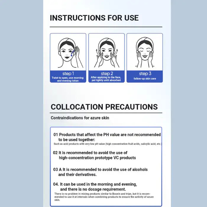 Anti-Wrinkle Peptide skincare steps including application instructions and usage precautions.