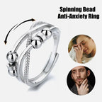 Anxiety relief ring with spinning beads shown in use for calming fidget action, offering stylish anti-stress support for everyday soothing