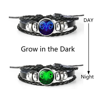 Aries bracelet showcasing glowing design from day to night, perfect astrology-themed fashion accessory.