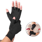 Arthritis Gloves shown on hands providing wrist and palm compression for added support.