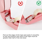 Automatic tape dispenser setup showing correct tape alignment vs incorrect installation inside dispenser.