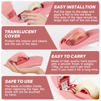 Automatic tape dispenser features translucent cover, lightweight body, easy installation, and safety blade.
