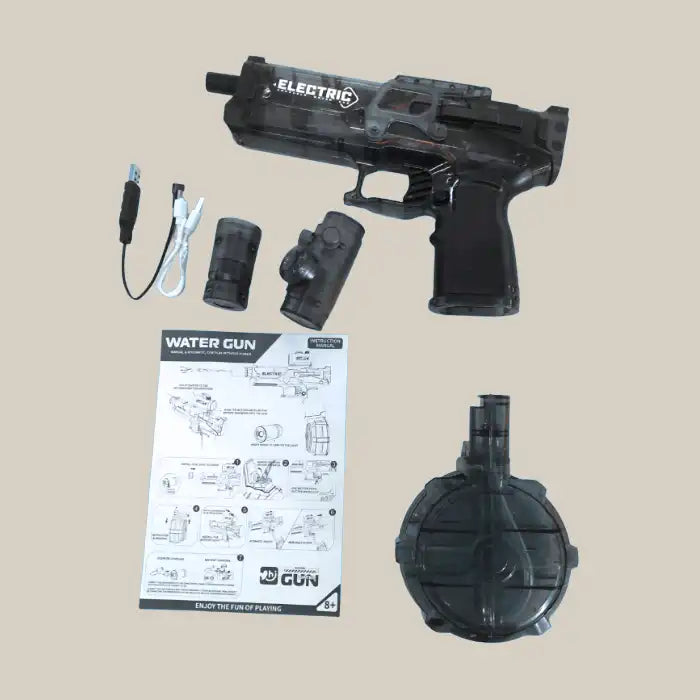  Automatic water gun black kit including full assembly parts, cables, and instruction manual