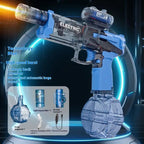  Automatic water gun in blue with translucent body, light barrel, and high-capacity drum for fast bursts