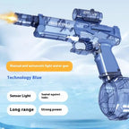  Automatic water gun in blue with sensor light, sealed drum, and long-range power for water battles