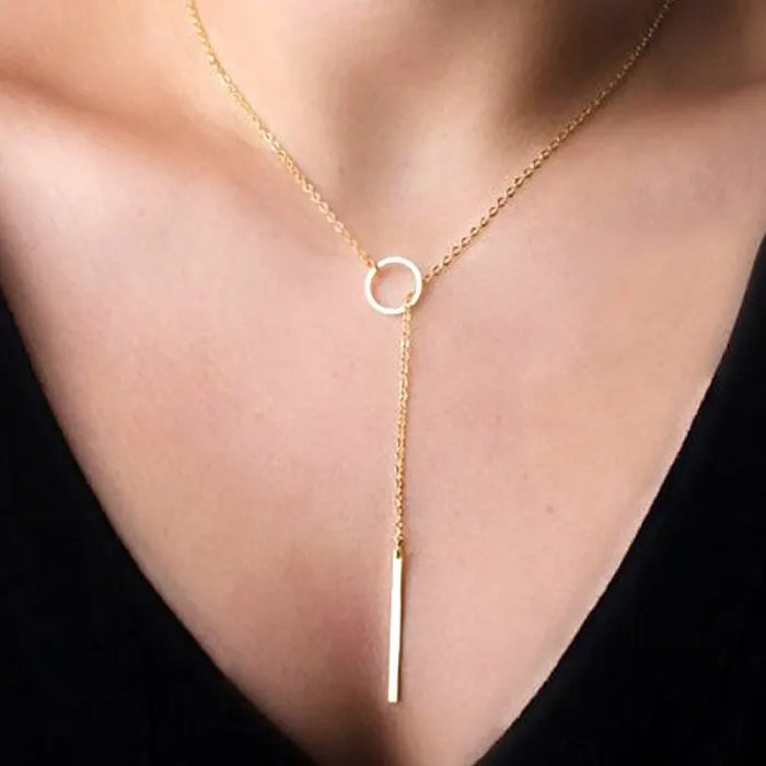 Bar Pendant Necklace elegant gold drop pendant worn on neckline