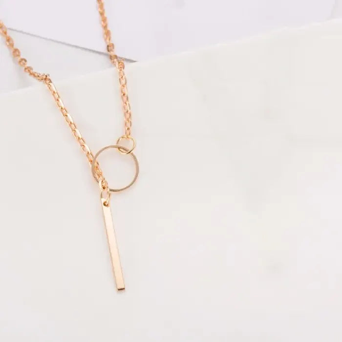 Bar Pendant Necklace gold chain with circle charm and sleek bar pendant