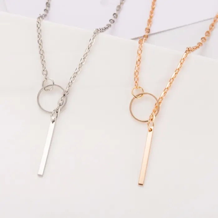 Bar Pendant Necklace minimal gold and silver chain necklaces with circle and bar charms